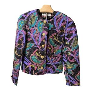 Vintage Quilted Paisley Jacket Made USA Gold Buttons Statement Blazer 90s